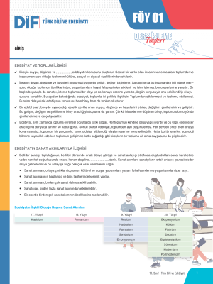 2025 - 11. SINIF TÜRK DİLİ VE EDEBİYATI DİF - FÖY-1