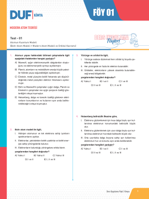 AYT KİMYA DUF - FÖY-1 - 2023