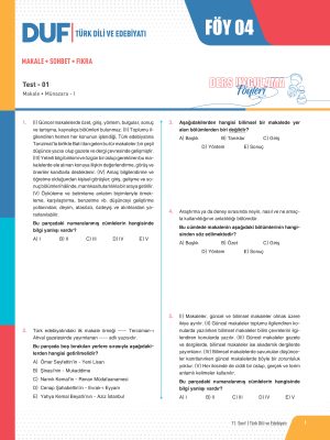 2025 - 11. SINIF TÜRK DİLİ VE EDEBİYATI DUF - FÖY-4