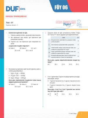 11. SINIF KİMYA DUF - FÖY-6 - 2023