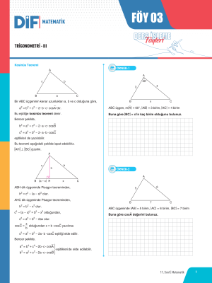 2025 - 11. SINIF MATEMATİK DİF - FÖY-3
