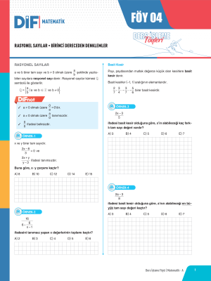 2024 - TYT MATEMATİK A DİF - FÖY-4