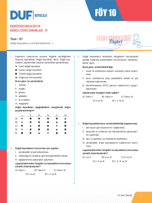 2024 - 10. SINIF BİYOLOJİ DUF - FÖY-10
