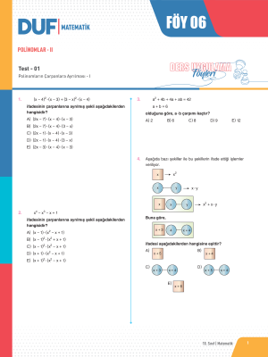 10. SINIF MATEMATİK DUF - FÖY-6 - 2023