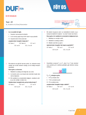 9. SINIF FİZİK DUF - FÖY-5 - 2023