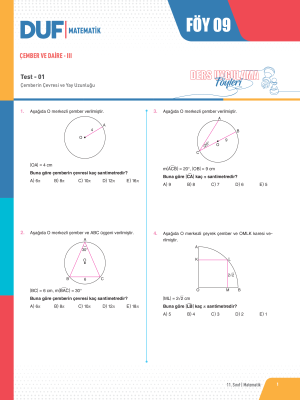 2025 - 11. SINIF MATEMATİK DUF - FÖY-9