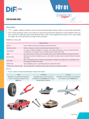 9. SINIF FİZİK DİF - FÖY-1 - 2023