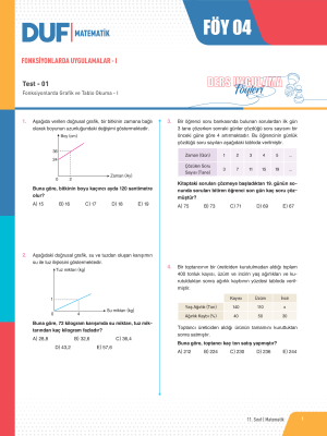 11. SINIF MATEMATİK DUF - FÖY-4 - 2023