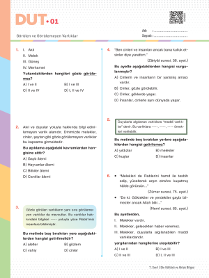 2025 - 7. SINIF DİN KÜLTÜRÜ VE AHLAK BİLGİSİ DUT