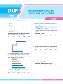 9. SINIF MATEMATİK DUF - FÖY-6 - 2022