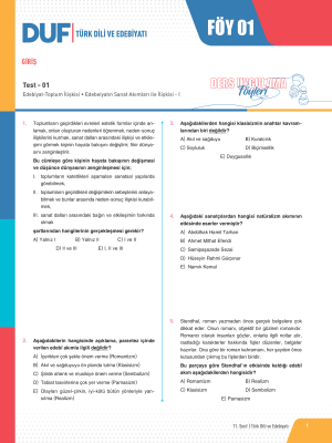 2025 - 11. SINIF TÜRK DİLİ VE EDEBİYATI DUF - FÖY-1